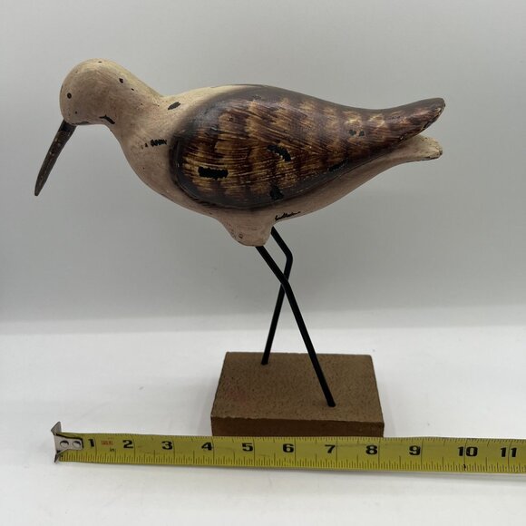 Vintage Shorebird 10"x9.5" Rustic Handcrafted Painted Wooden Sculpture Folk Art - Picture 2 of 13